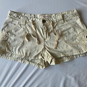 Mudd Women's Y2K mini 13 Khaki Tan Beige Low Rise Cargo Shorts Pockets‎
